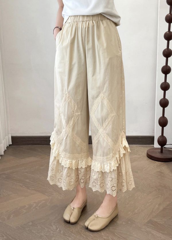 New Lace Summer Wide Apricot Splicing Pants Leg 2025