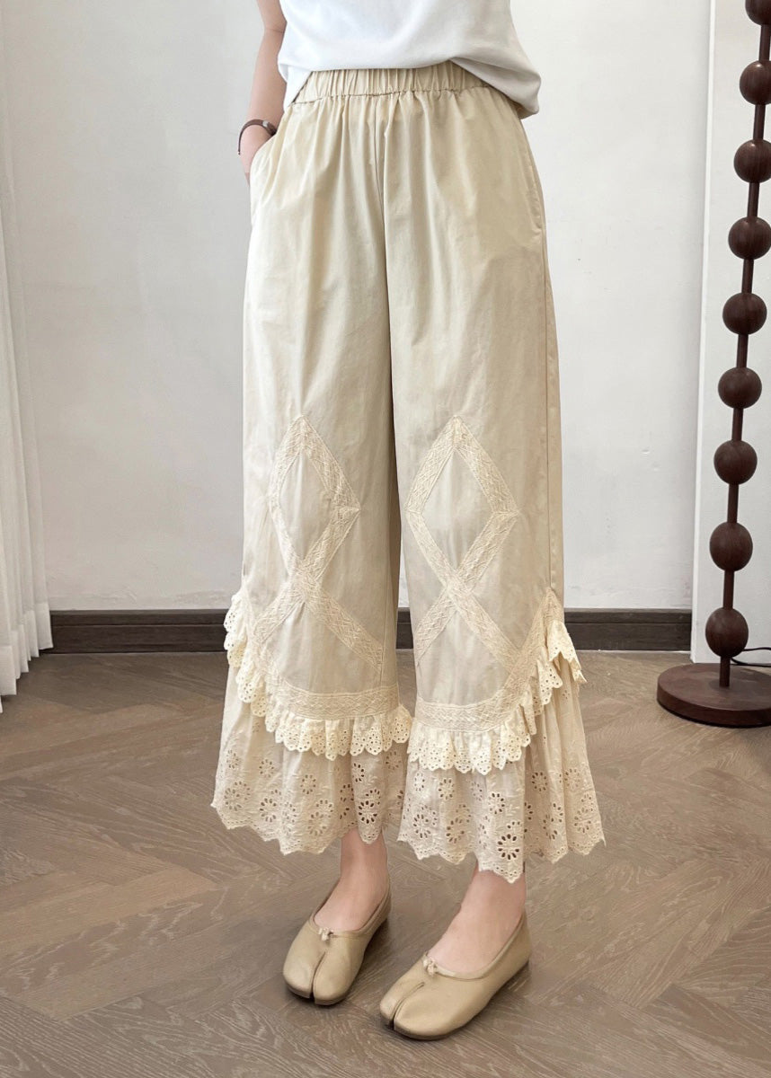 New Lace Summer Wide Apricot Splicing Pants Leg 2025 - Image 1