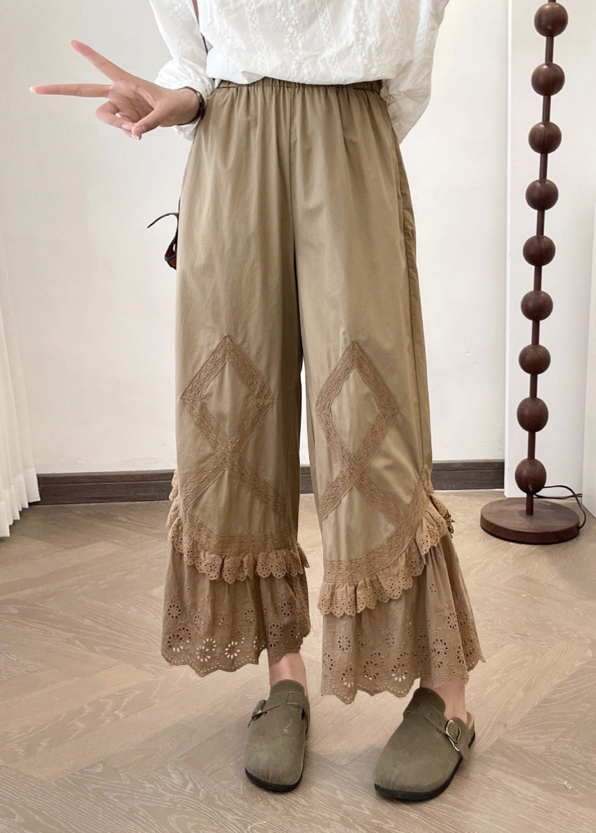 New Lace Summer Wide Apricot Splicing Pants Leg 2025 - Image 2