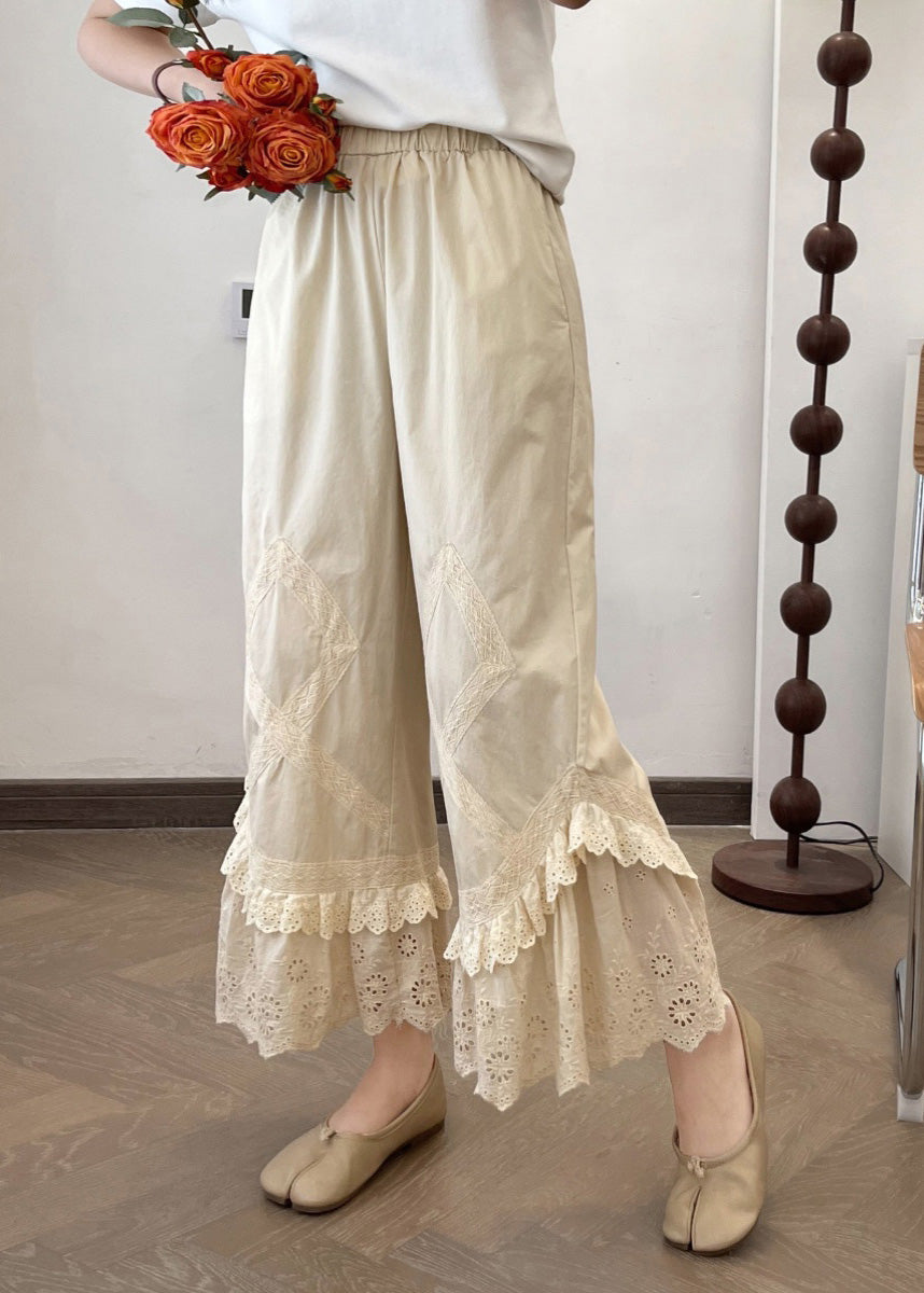 New Lace Summer Wide Apricot Splicing Pants Leg 2025 - Image 3