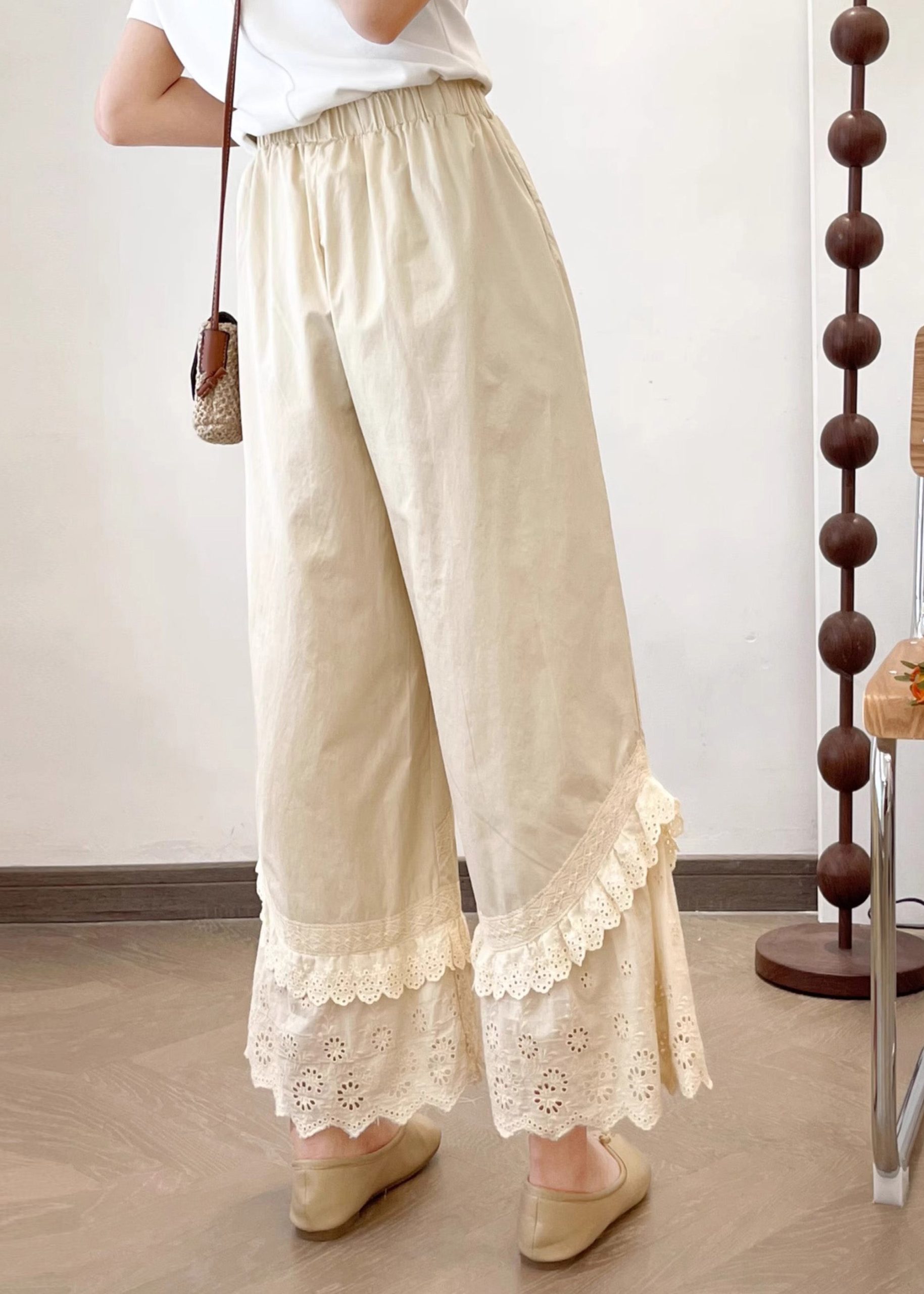 New Lace Summer Wide Apricot Splicing Pants Leg 2025 - Image 5