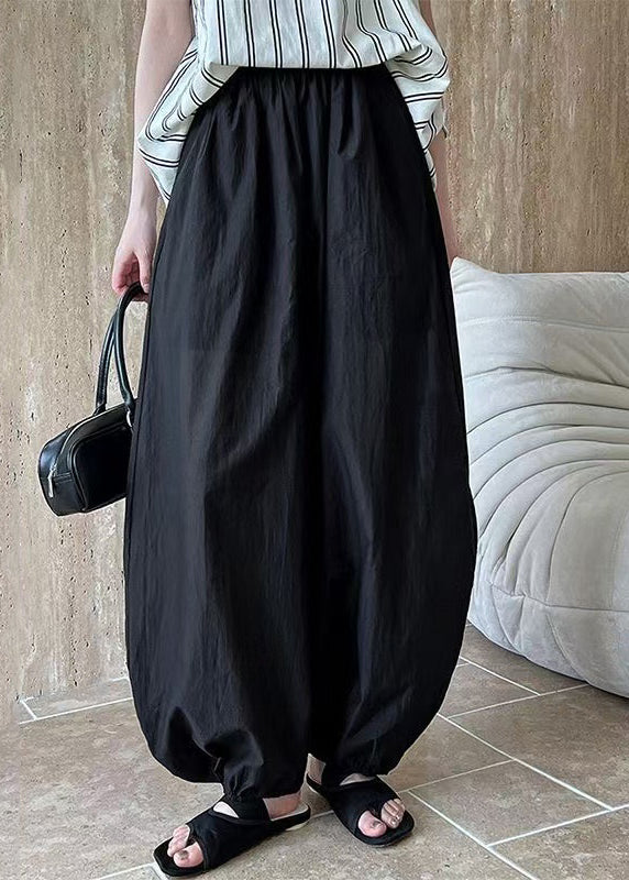 Pants Cotton Black Waist Lantern Elastic Summer Loose
