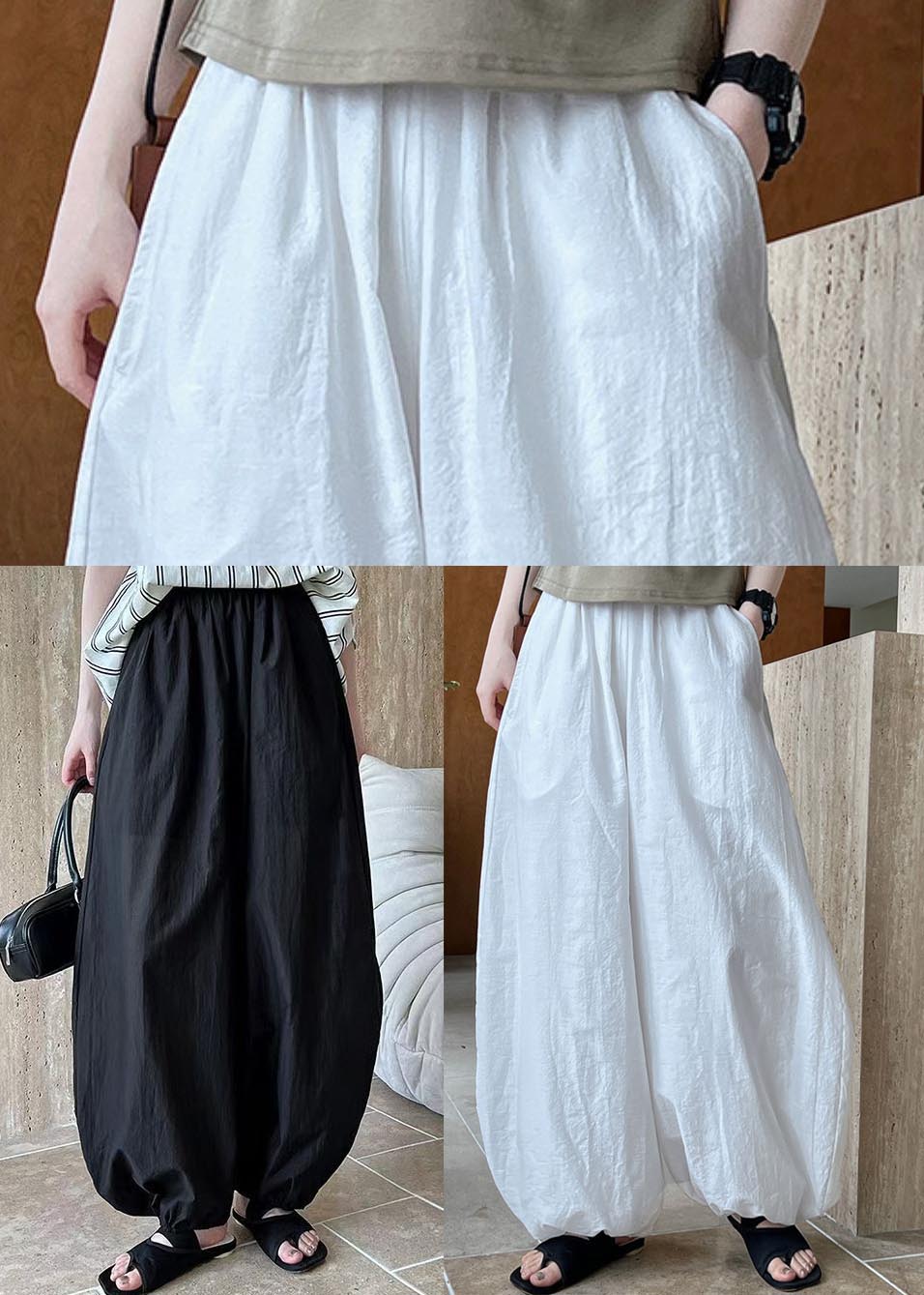 Pants Cotton Black Waist Lantern Elastic Summer Loose - Image 5