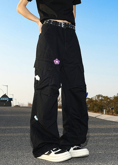 Pants Waist Pockets Cotton Summer High Men Black - Image 3
