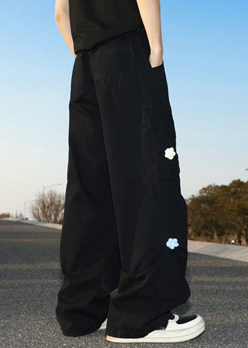 Pants Waist Pockets Cotton Summer High Men Black - Image 4