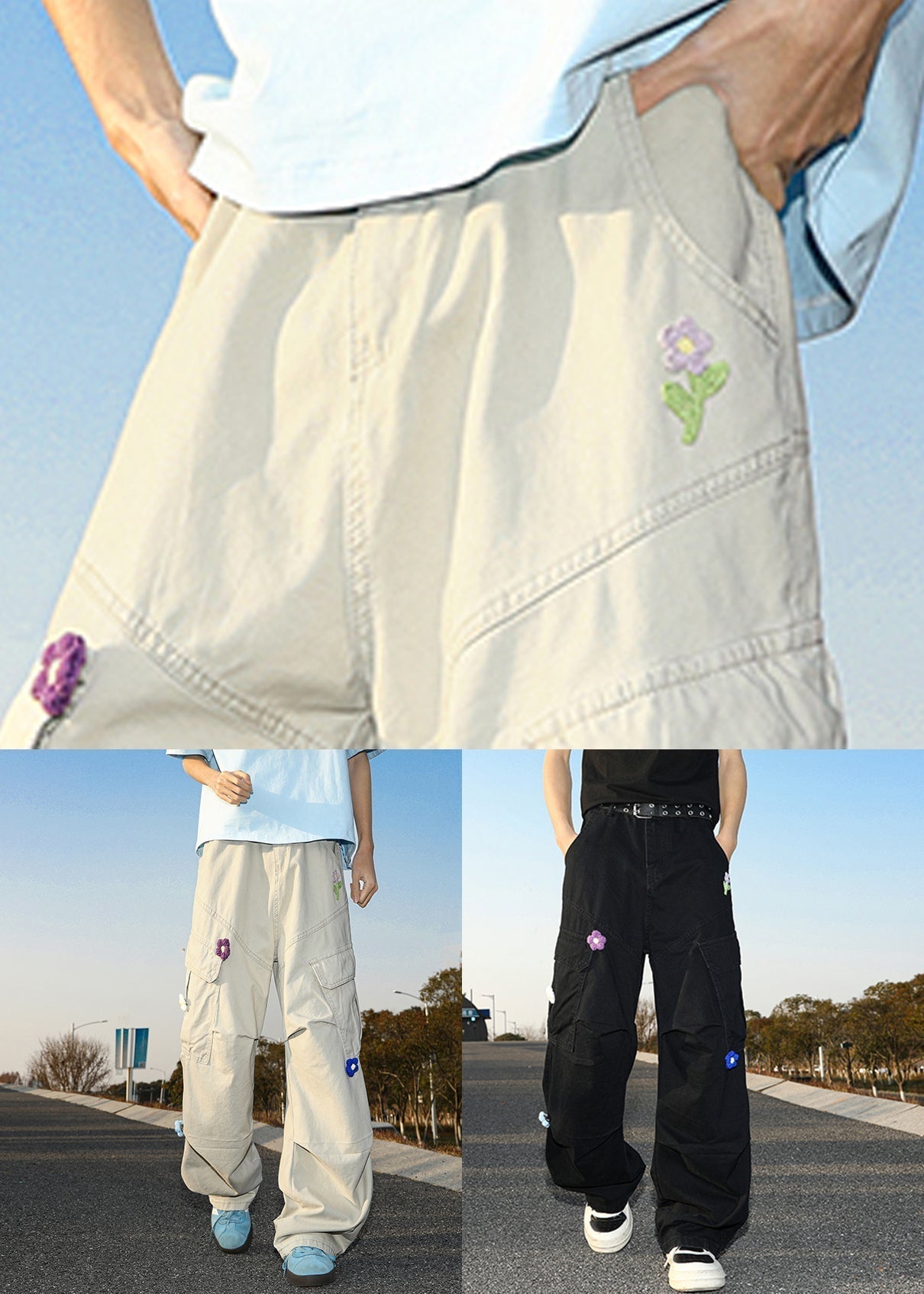 Pants Waist Pockets Cotton Summer High Men Black - Image 5