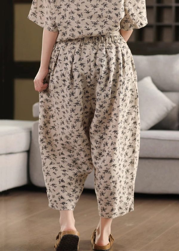 Pants Linen Crop Pockets Elastic Summer Black Waist - Image 4