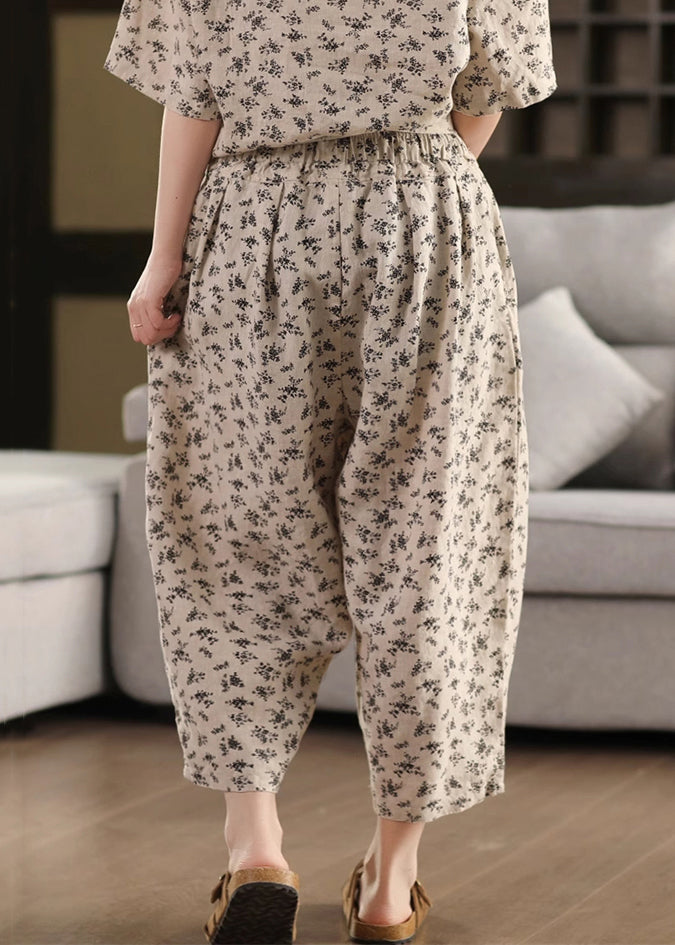 Pants Linen Crop Pockets Elastic Summer Black Waist - Image 4