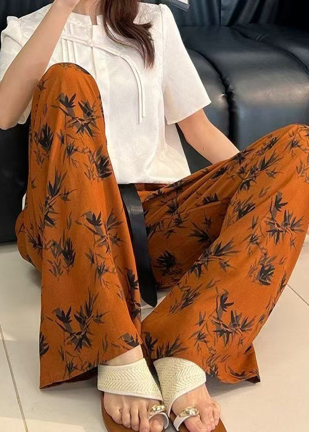 Straight Bohemian Waist Print Pants Elastic Cotton Summer - Image 1