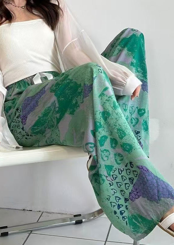 Straight Bohemian Waist Print Pants Elastic Cotton Summer - Image 2
