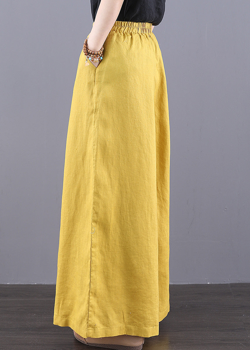 Pants Elastic Waist Pockets Bohemian Linen Yellow Summer - Image 3