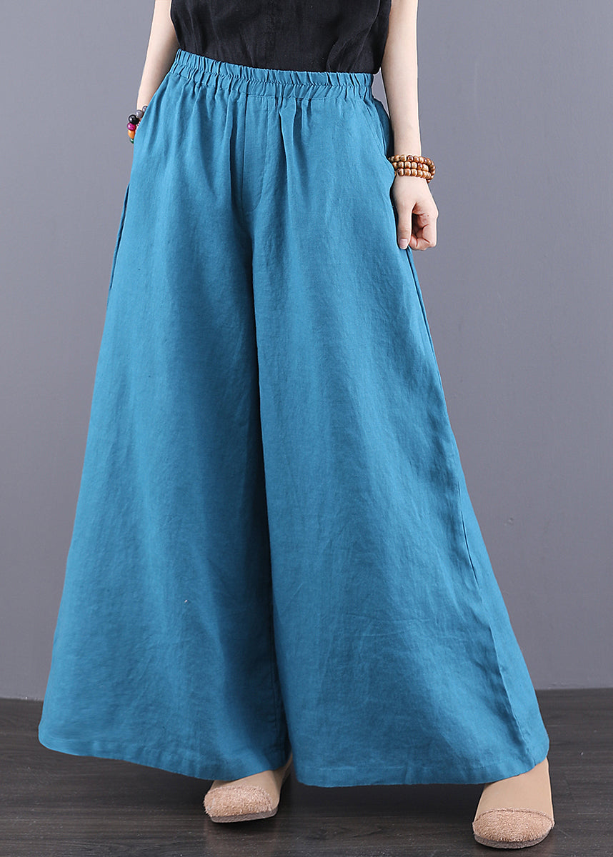 Pants Peacock Leg Boho Linen Blue Summer Wide Oversized - Image 1