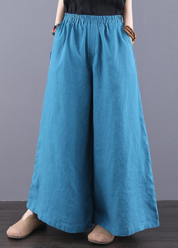 Pants Peacock Leg Boho Linen Blue Summer Wide Oversized - Image 2