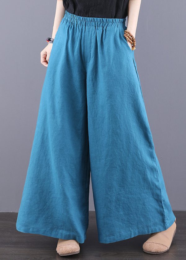 Pants Peacock Leg Boho Linen Blue Summer Wide Oversized - Image 3