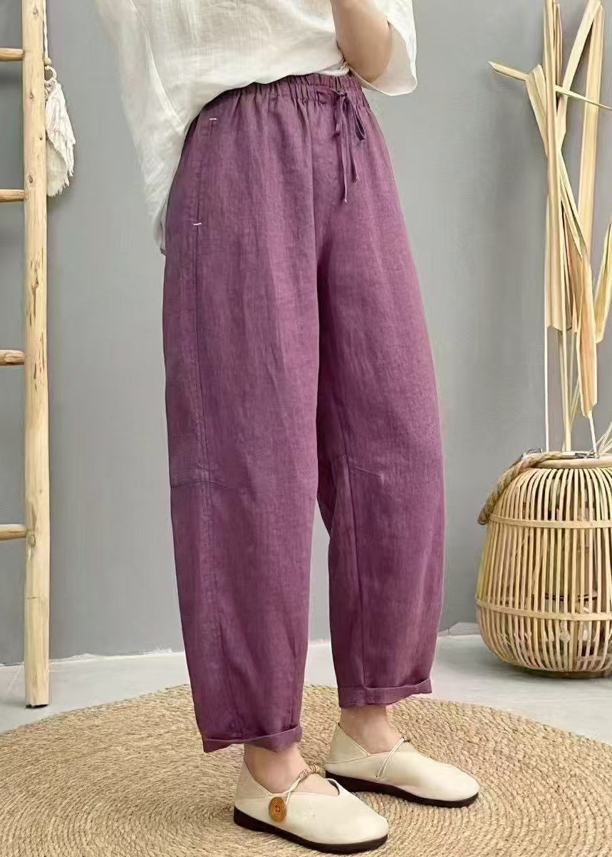 Pants Elastic Summer Waist Oversized Harem Linen Purple Boho - Image 4
