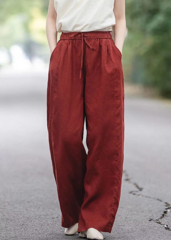 Pockets Elastic Pants Red Waist Summer Boutique Linen - Image 4