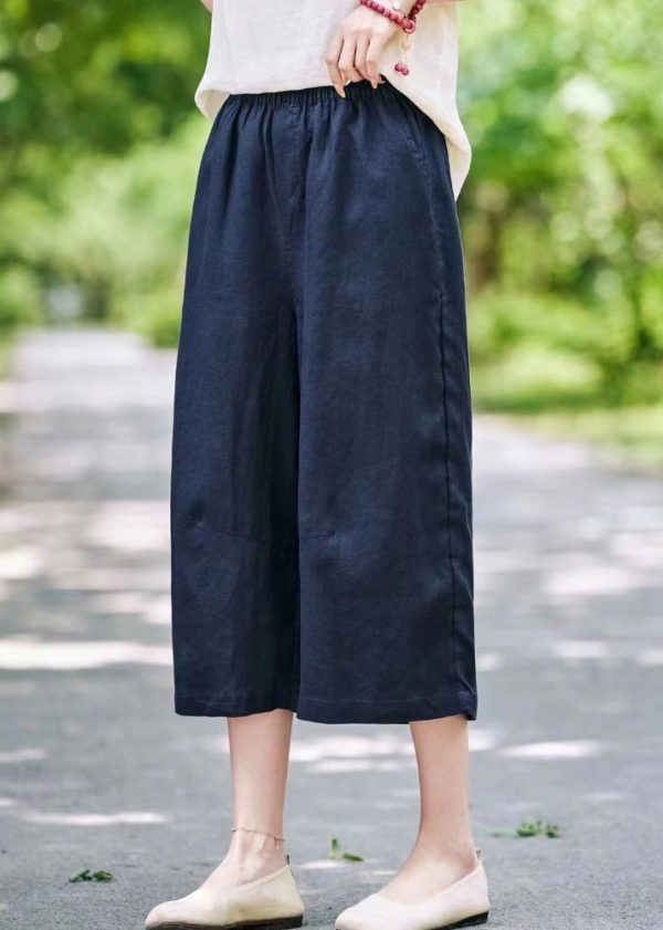 Crop Elastic Mulberry Summer Waist Pants Casual Linen Pockets - Image 2