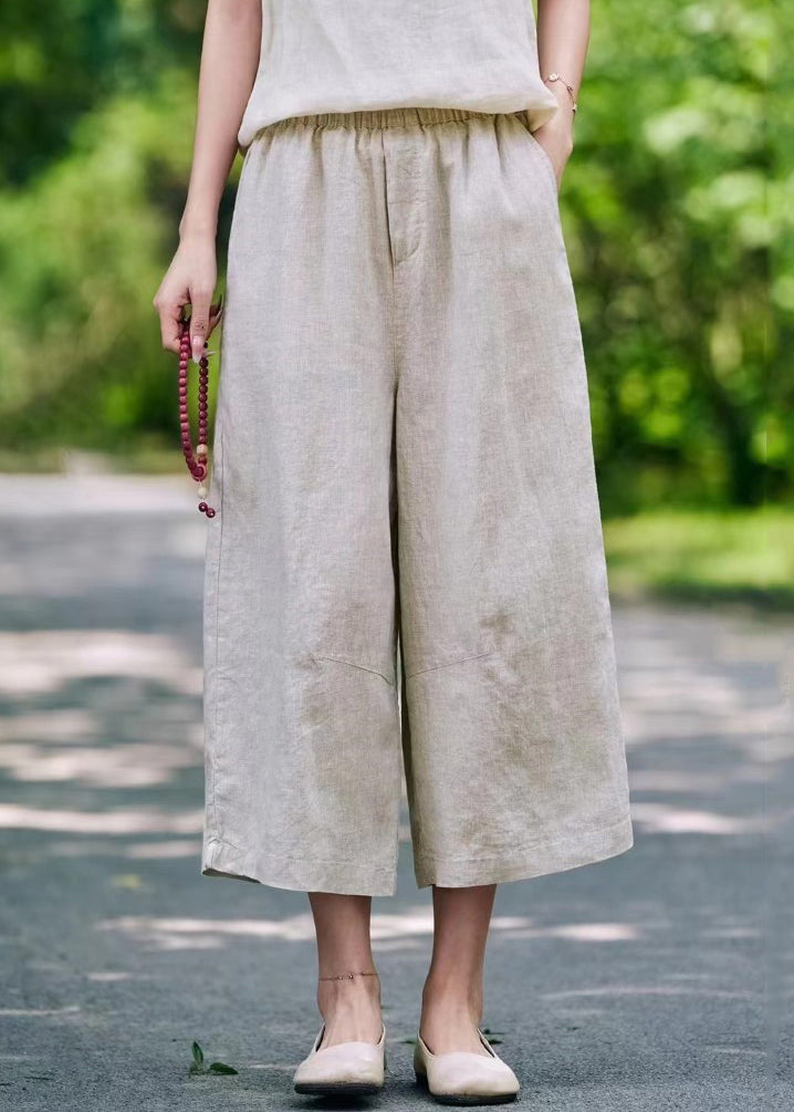 Crop Elastic Mulberry Summer Waist Pants Casual Linen Pockets - Image 3