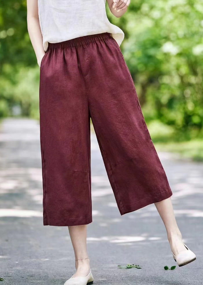 Crop Elastic Mulberry Summer Waist Pants Casual Linen Pockets - Image 5