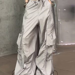 Casual Silvery Summer Drawstring Pants Pockets