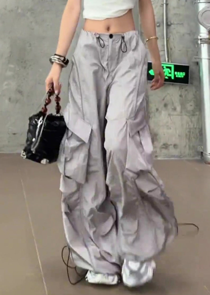 Casual Silvery Summer Drawstring Pants Pockets - Image 2