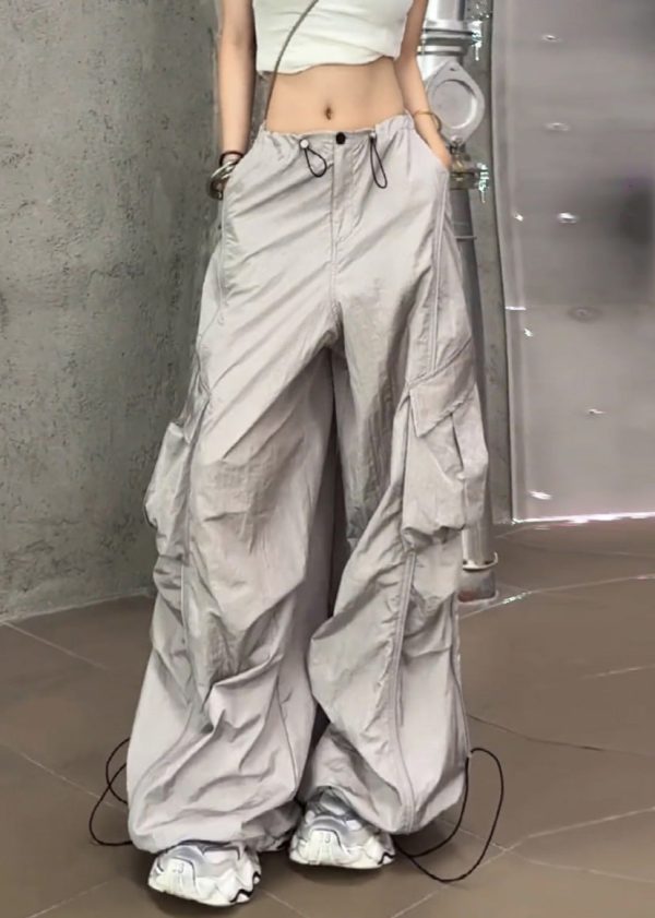 Casual Silvery Summer Drawstring Pants Pockets - Image 5