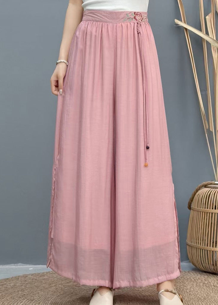 Wide Side Embroidered Summer Pants White Leg Linen Open Casual - Image 2