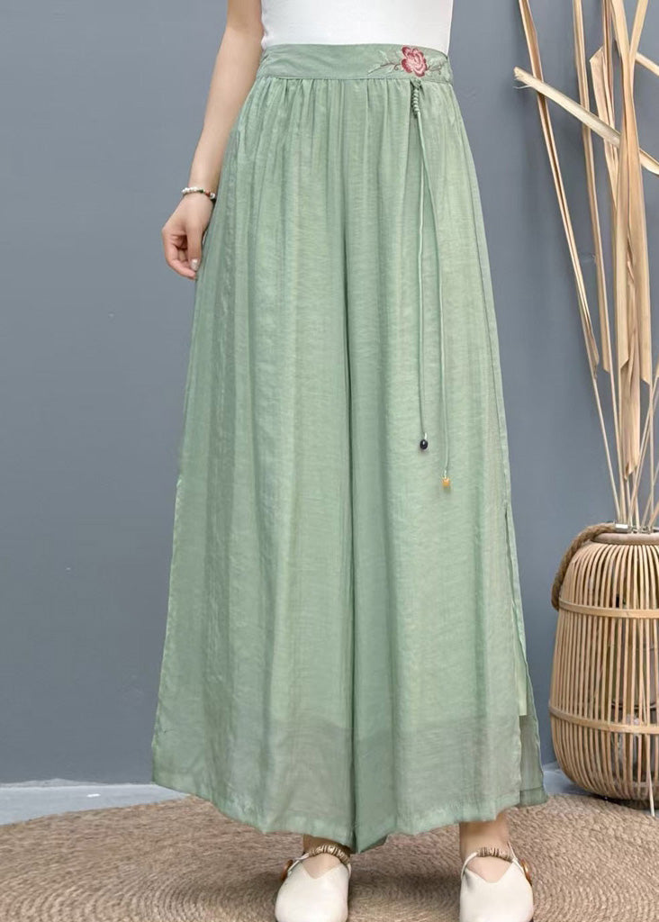 Wide Side Embroidered Summer Pants White Leg Linen Open Casual - Image 3
