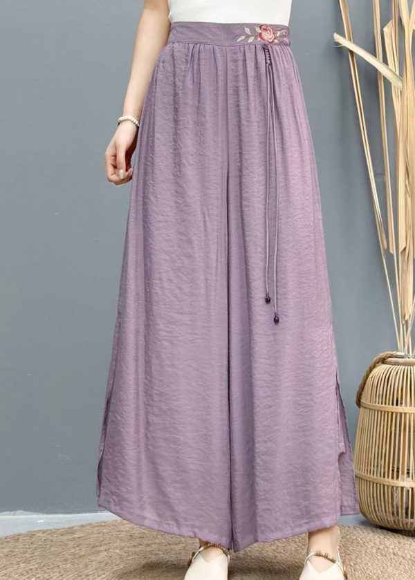 Wide Side Embroidered Summer Pants White Leg Linen Open Casual - Image 4