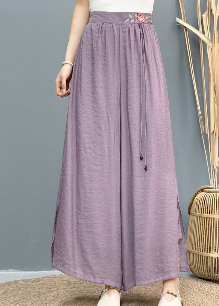 Wide Side Embroidered Summer Pants White Leg Linen Open Casual - Image 4