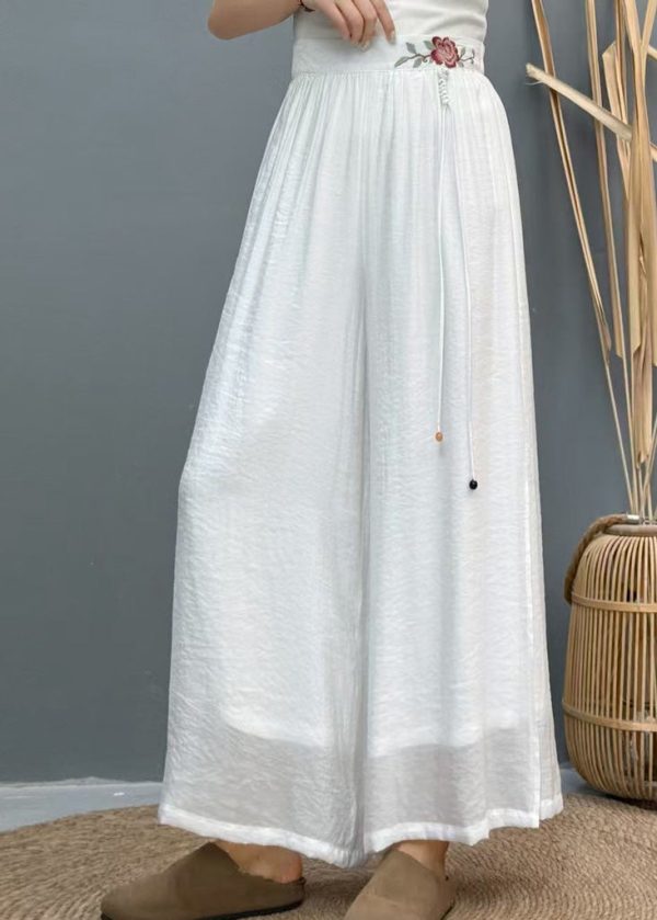 Wide Side Embroidered Summer Pants White Leg Linen Open Casual - Image 5