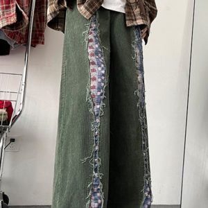 Army Chic Patchwork Pants Original Mens Design Green Corduroy