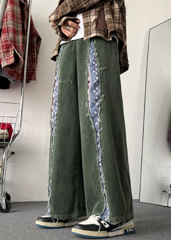 Army Chic Patchwork Pants Original Mens Design Green Corduroy - Image 2