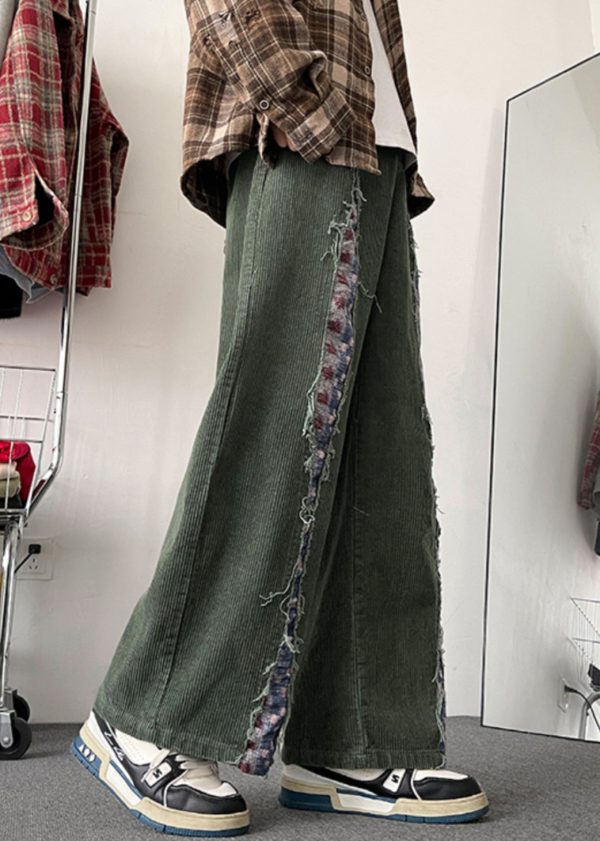 Army Chic Patchwork Pants Original Mens Design Green Corduroy - Image 3