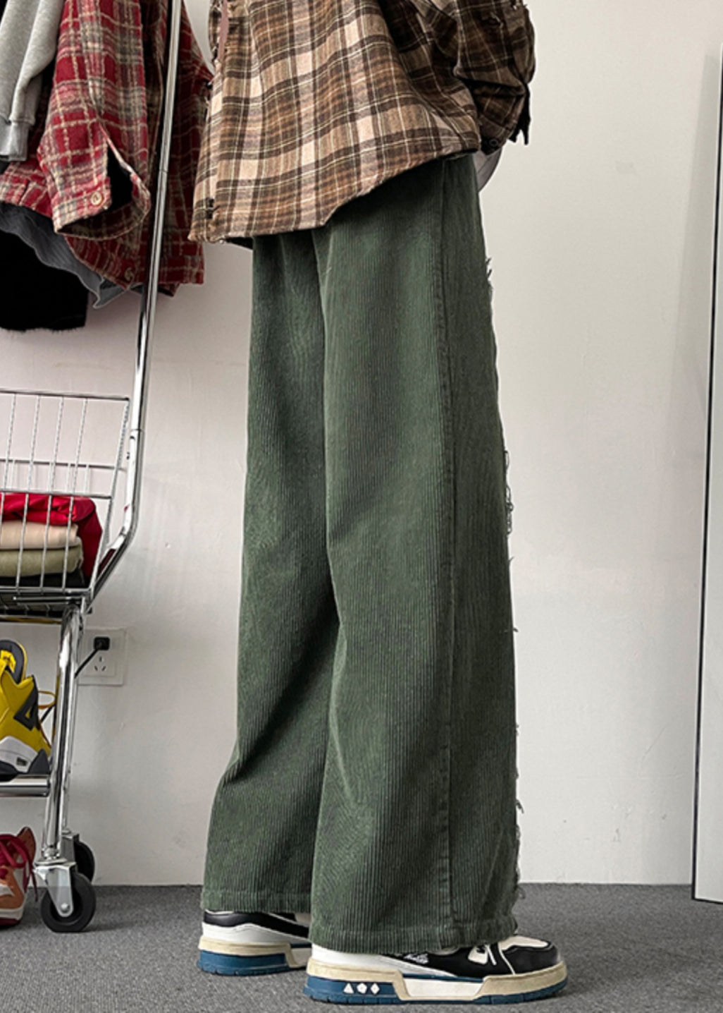 Army Chic Patchwork Pants Original Mens Design Green Corduroy - Image 4