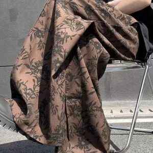 Cotton Leg Wide Print High Waist Men Chic Summer Coffee Pants