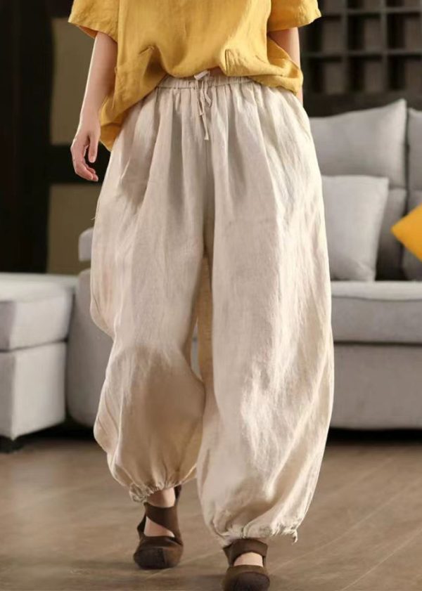 Elastic Beam Pants Pockets Summer Linen Waist Classy
