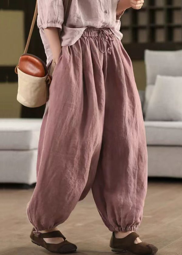 Elastic Beam Pants Pockets Summer Linen Waist Classy - Image 5