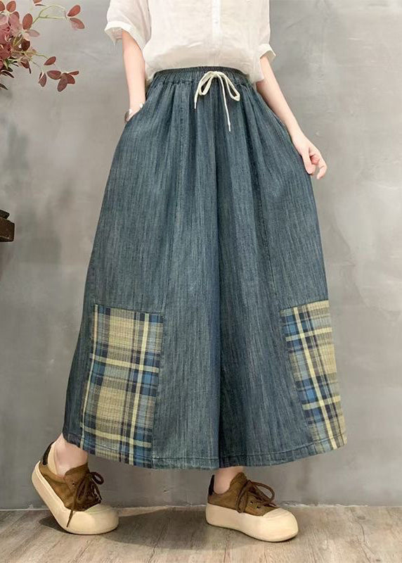 Denim Leg Pants Oversized Summer Wide Patchwork Plaid Fitted - Image 2