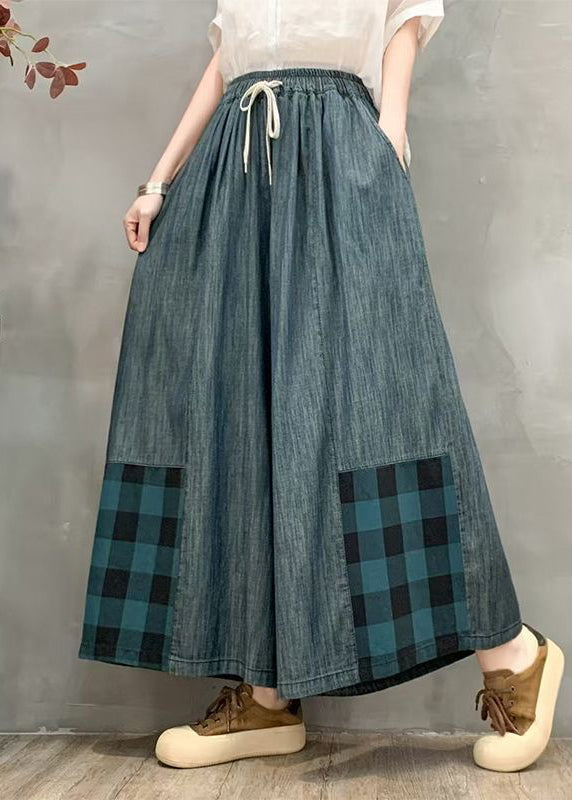 Denim Leg Pants Oversized Summer Wide Patchwork Plaid Fitted - Image 3