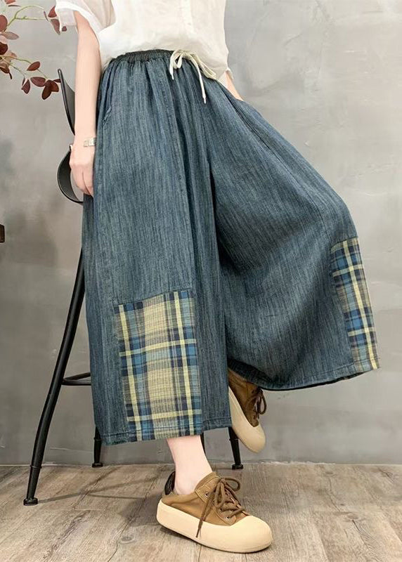 Denim Leg Pants Oversized Summer Wide Patchwork Plaid Fitted - Image 4