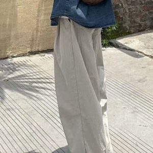 Cotton Pants Beige Waist Mens Elastic Pockets French Summer Solid
