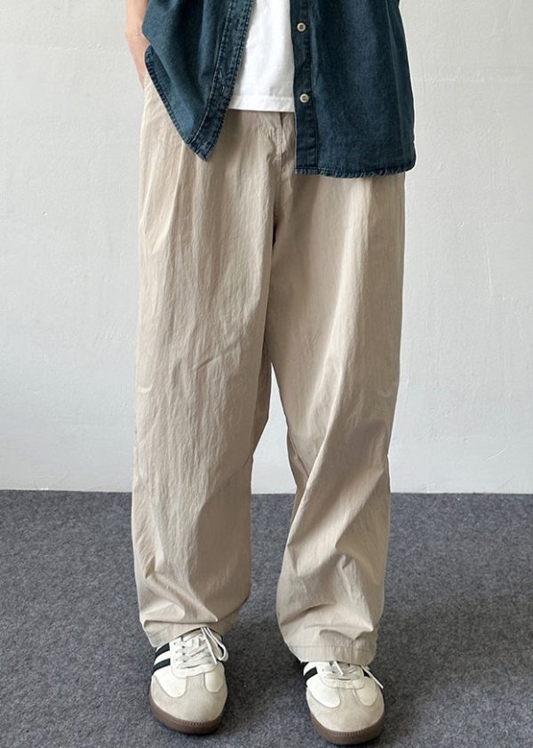 Cotton Pants Beige Waist Mens Elastic Pockets French Summer Solid - Image 3