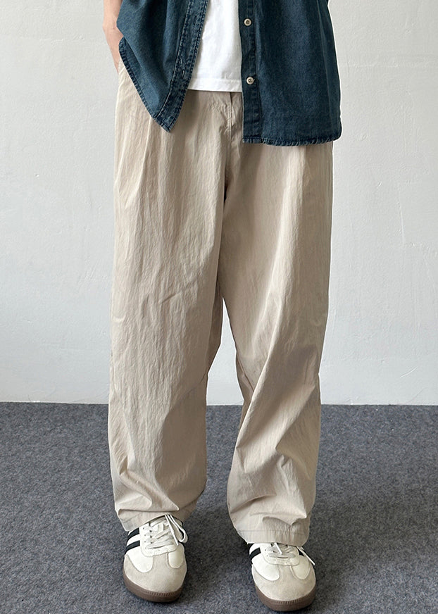 Cotton Pants Beige Waist Mens Elastic Pockets French Summer Solid - Image 3