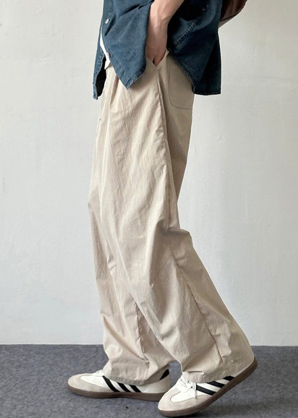 Cotton Pants Beige Waist Mens Elastic Pockets French Summer Solid - Image 4