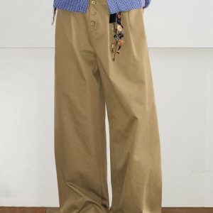 Button Khaki Mens Pockets Summer French Pants Solid Cotton
