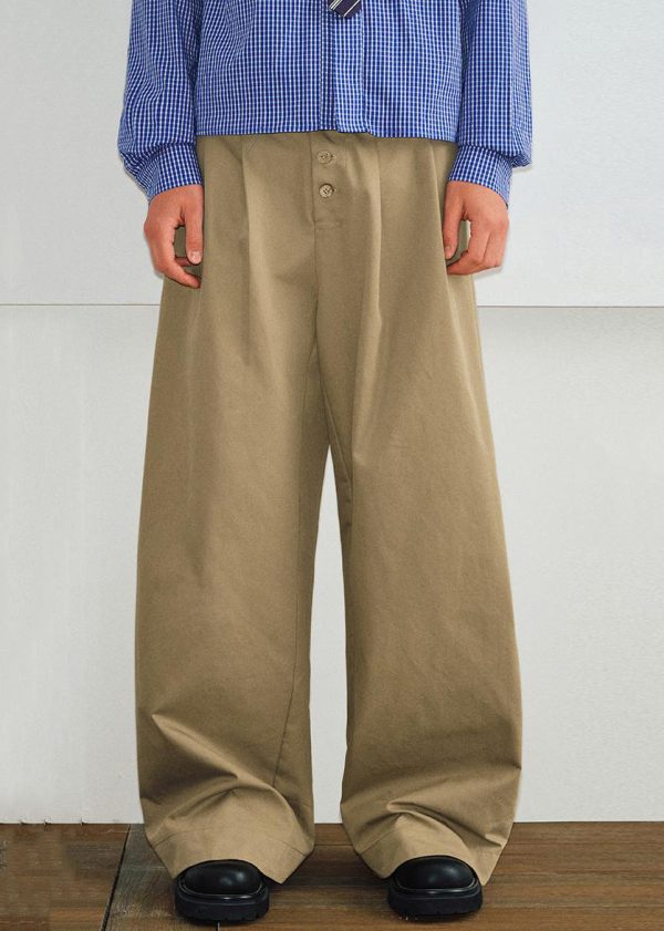 Button Khaki Mens Pockets Summer French Pants Solid Cotton - Image 3