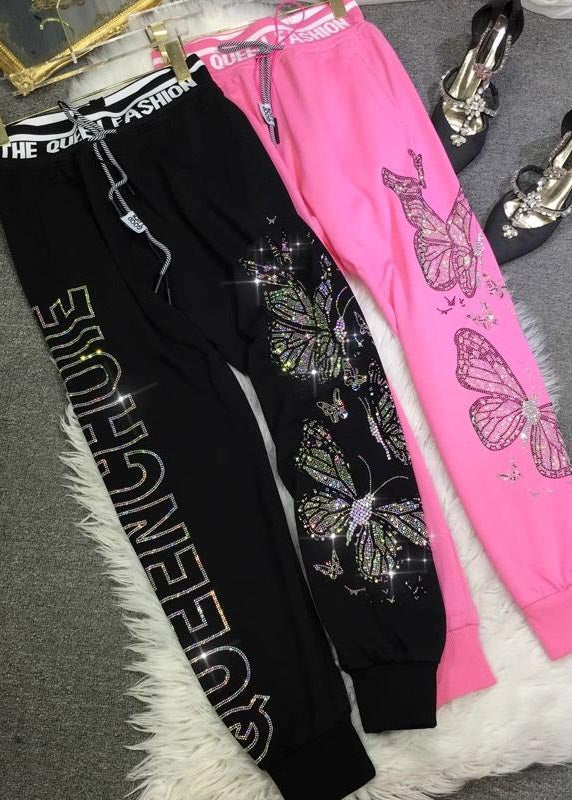 Fall French Pants Zircon Cotton Pink Butterfly - Image 2