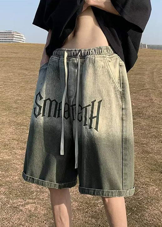 Shorts Pockets Color Green Mens Waist Gradient Elastic Letter - Image 2