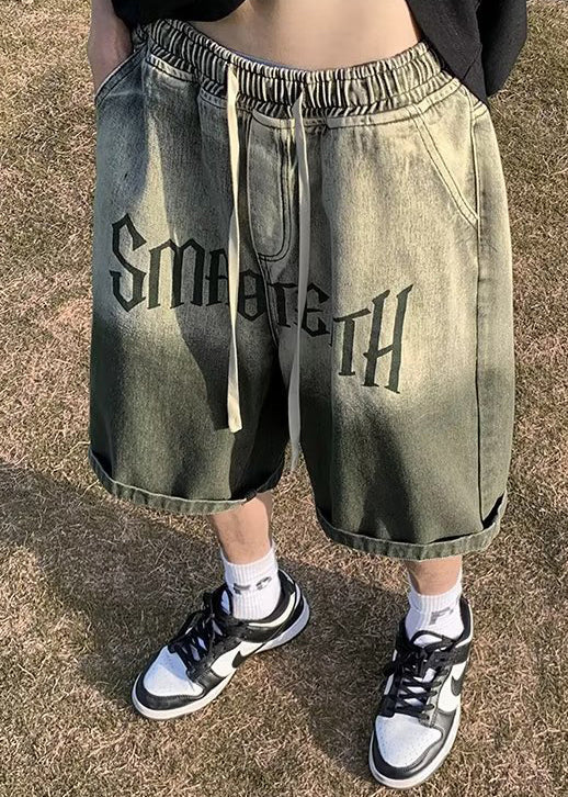 Shorts Pockets Color Green Mens Waist Gradient Elastic Letter - Image 3